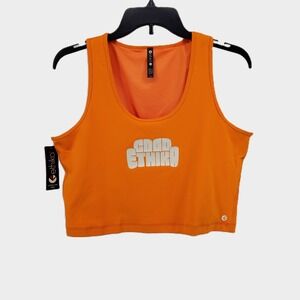 Ethika Womens 3XL Longline Sports Bra Orange Crop Top Graphic Logo Stretch New
